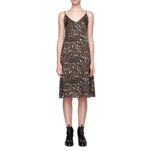 R13 Leopard Midi Slip Dress With Back Tie XS